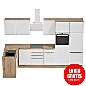 BAUHAUS Cocina esquinera Marleen (An x Pr: 340 x 170 cm, Blanco, Mate, Color del cuerpo: Marrón, Con electrodomésticos) | BAUHAUS