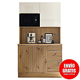 BAUHAUS Aparador buffet Marleen (Ancho: 120 cm, Blanco, Decoración cuerpo: Roble Artesanal, Equipamiento: Microondas)