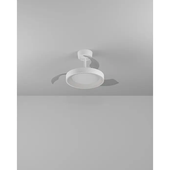 Eglo Deckenventilator Torreya - Weiß, 77 cm - Weißer Deckenventilator mit integrierter LED-Leuchte und transparenten grauen Flügeln.