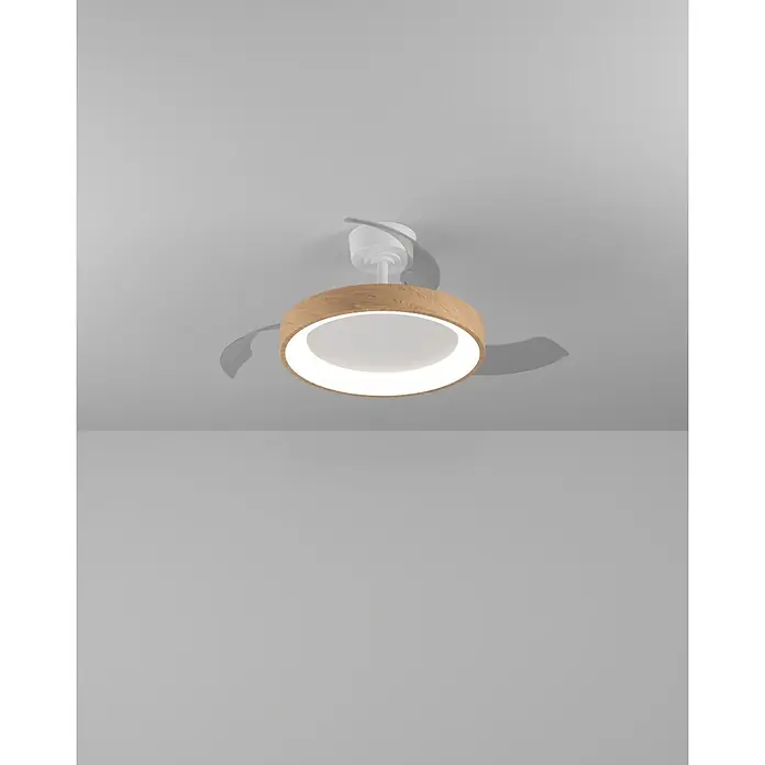 Eglo Deckenventilator Torreya - Weiß, Holz, 98 cm - Deckenventilator aus Holz mit weißem Gehäuse, transparenten Flügeln und heller integrierter LED-Beleuchtung.