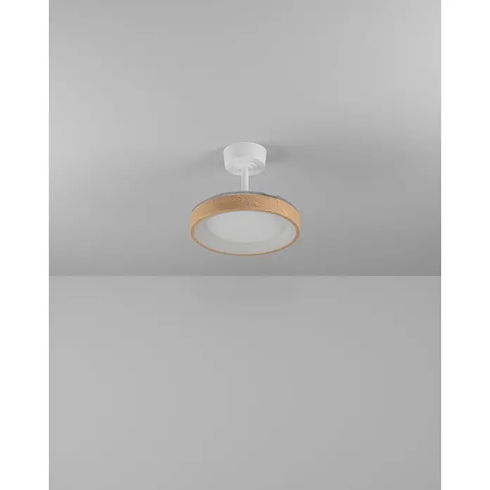 Eglo Deckenventilator Torreya - Weiß, Eiche, 77 cm - Runde Deckenleuchte mit weißem Sockel und hellem Holz-Weiß-Schirm.