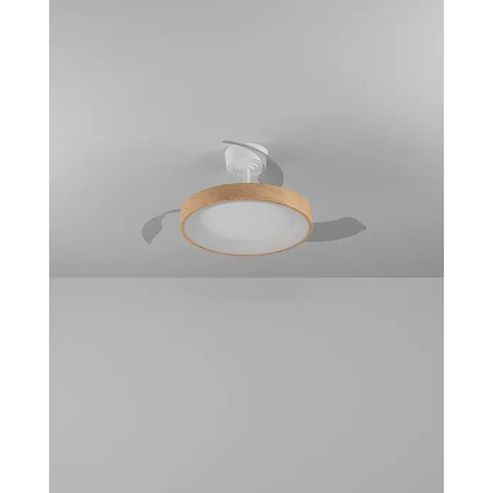 Eglo Deckenventilator Torreya - Weiß, Holz, 98 cm - Weißer Deckenventilator mit integrierter Leuchte und heller Holzverkleidung.