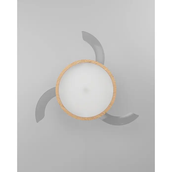 Eglo Deckenventilator Malpica - Weiß, Eiche, 98 cm - Deckenventilator mit runder holzgerahmter Leuchte und drei durchscheinenden grauen Flügeln.