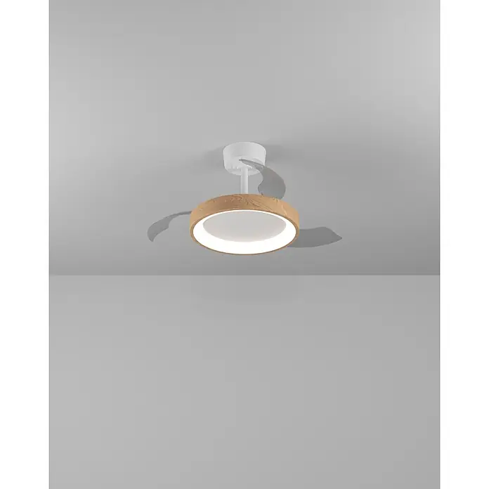 Eglo Deckenventilator Torreya - Weiß, Eiche, 77 cm - Deckenventilator mit Licht, heller Holzring, weißes Gehäuse und hellgraue Rotorblätter.