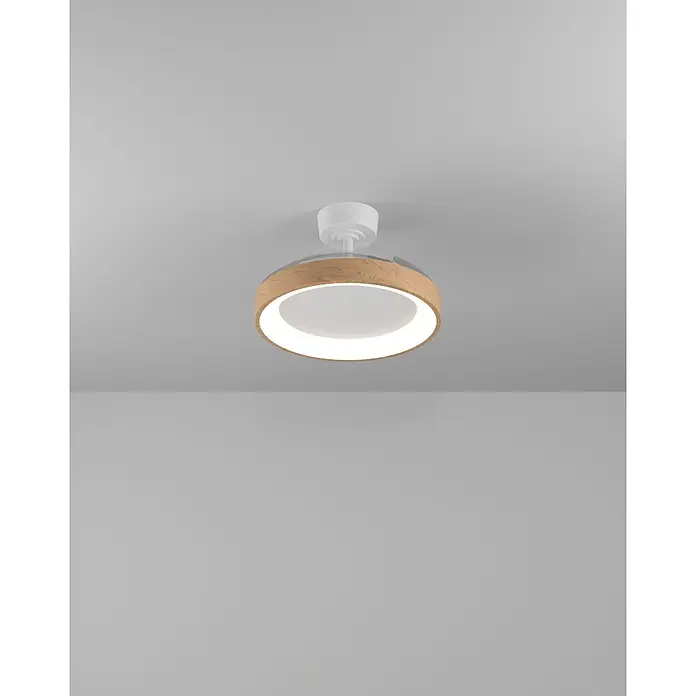 Eglo Deckenventilator Torreya - Weiß, Holz, 98 cm - Weißer Deckenventilator in heller Holzoptik mit integriertem LED-Licht und transparenten Flügeln.