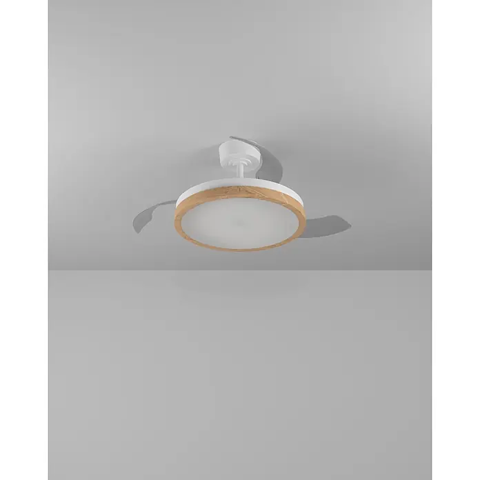 Eglo Deckenventilator Malpica - Weiß, Eiche, 98 cm - Weißer Deckenventilator mit integriertem LED-Licht und hellem Holzring.