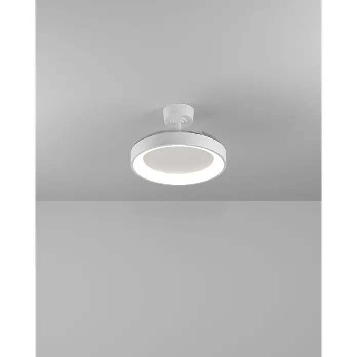 Eglo Deckenventilator Torreya - Weiß, 98 cm - Weiße, runde LED-Deckenleuchte mit Ventilator, beleuchtetem Ring und integrierten transparenten Flügeln.