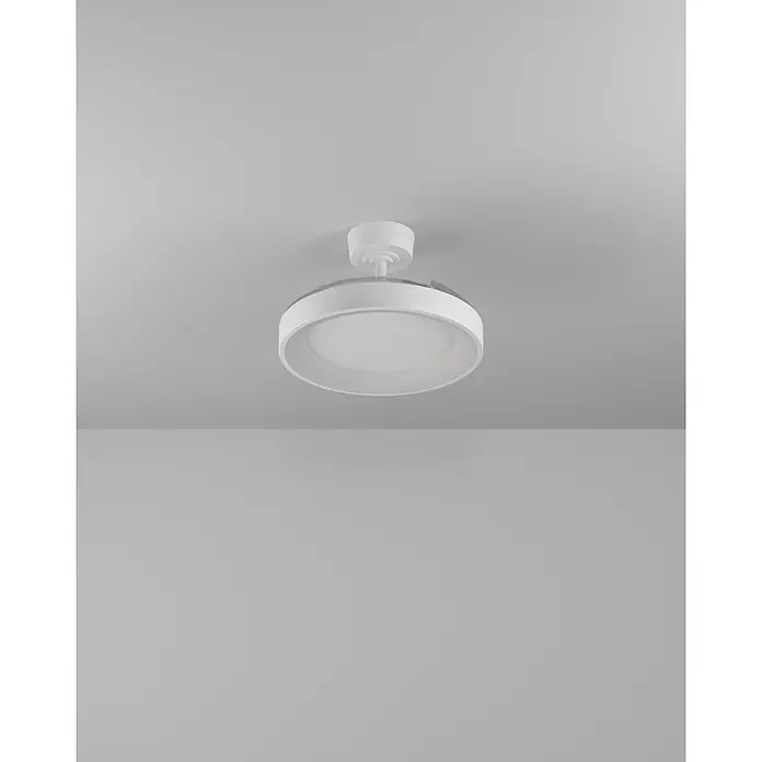 Eglo Deckenventilator Torreya - Weiß, 98 cm - Weißer, runder Deckenventilator mit integrierter LED-Beleuchtung, an der Decke montiert.
