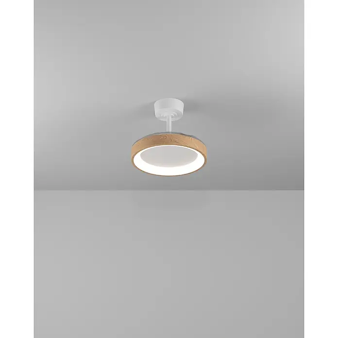 Eglo Deckenventilator Torreya - Weiß, Eiche, 77 cm - Deckenleuchte mit weißer Halterung, hellem Holzring und beleuchtetem weißem Diffusor.