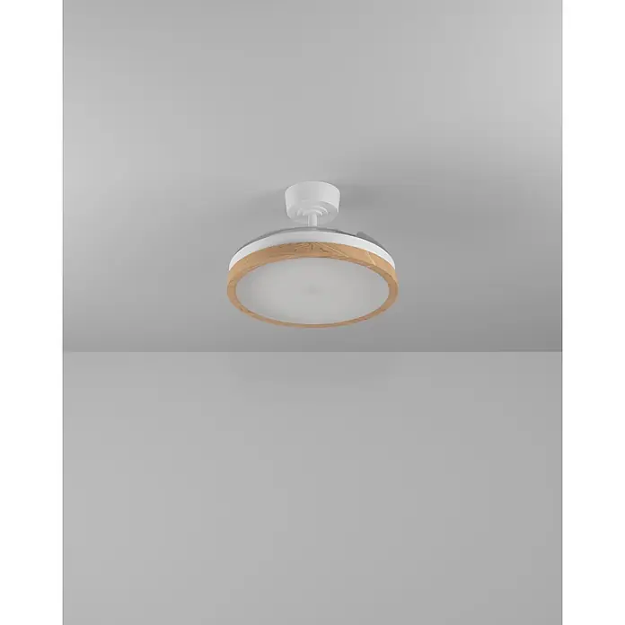 Eglo Deckenventilator Malpica - Weiß, Eiche, 98 cm - Weißer und hölzerner Deckenventilator mit versenkbaren Flügeln und mattierter LED-Leuchte.