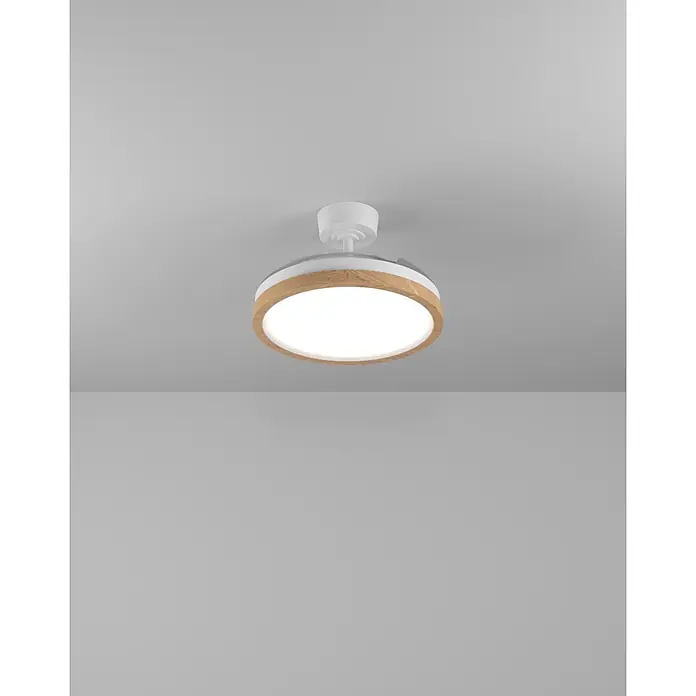 Eglo Deckenventilator Malpica - Weiß, Eiche, 98 cm - Weißer Deckenventilator mit integriertem runden LED-Licht und heller Holzoptik-Akzentring.