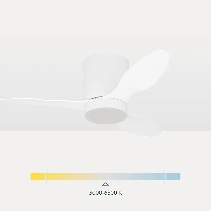 Eglo Deckenventilator Baracarès - Weiß, 91 cm - Weißer Deckenventilator mit drei Flügeln und integriertem Licht, einstellbar von warm 3000K bis kalt 6500K.