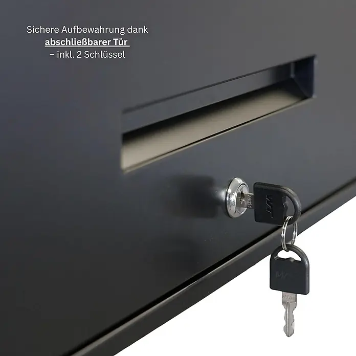 Proregal Metall-Mehrzweckschrank Mega Deal 1x LION + 1x Wandschrank ELEPHANT abschließbar - Vintagebraun/Schwarz - Schwarzer Metallkasten mit Einwurfschlitz, Schloss und zwei Schlüsseln zur sicheren Aufbewahrung.