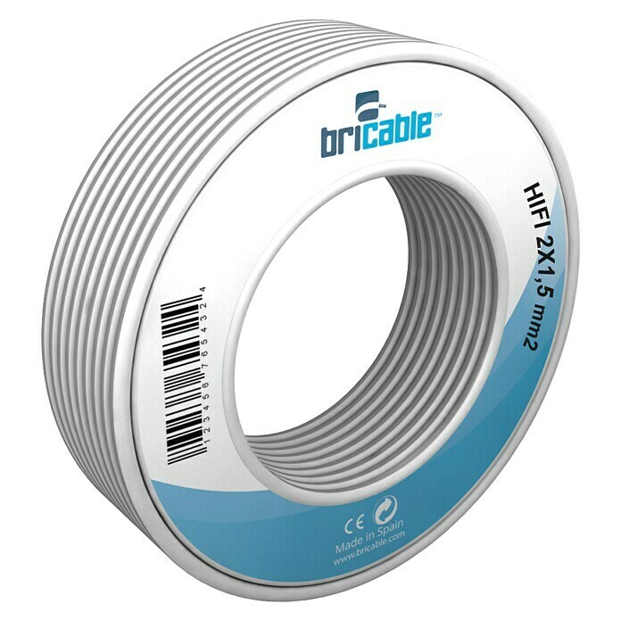 Bricable Cable de altavoz HIFI 1,5 (10 m, 1,5 mm², Gris/Blanco)
