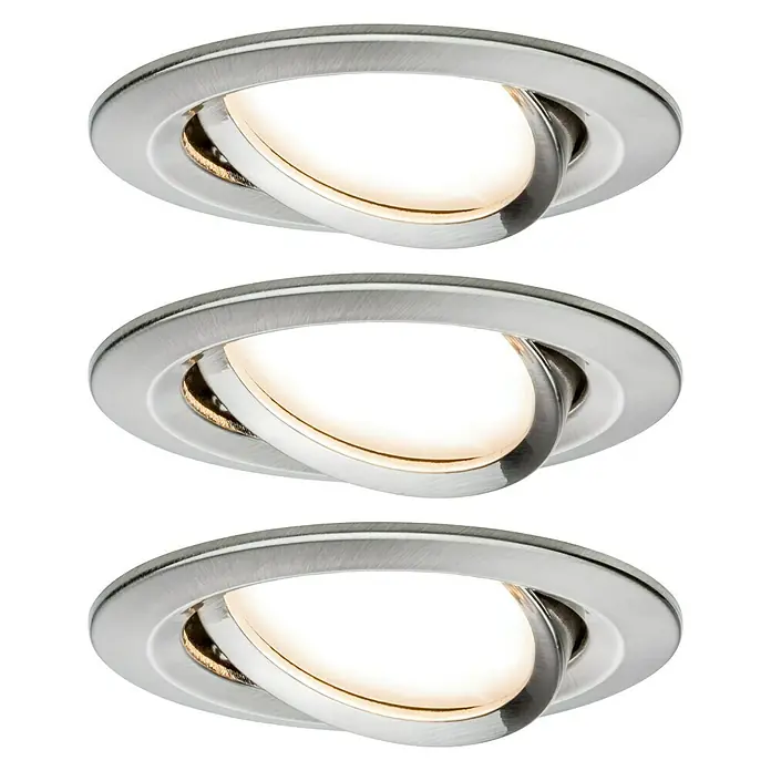 Paulmann Nova LED-Einbauleuchten-Set - 6,5 W, 3 Stk., Warmweiß, Durchmesser: 8,4 cm, Eisen gebürstet - Drei moderne LED-Deckenspots mit schwenkbarer Funktion für flexible Beleuchtungslösungen. Ideal für Wohn- und Geschäftsräume.
