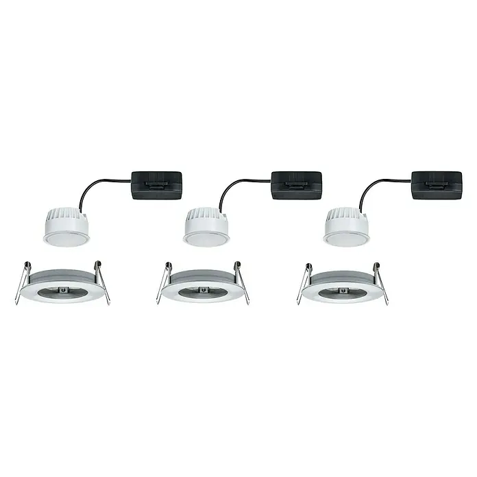 Paulmann Nova LED-Einbauleuchten-Set - 6,5 W, 3 Stk., Warmweiß, Durchmesser: 7,8 cm, Aluminium - Drei Deckeneinbauspots mit weißer Einfassung, LED-Technologie und separatem Treiber für eine moderne Beleuchtungslösung.