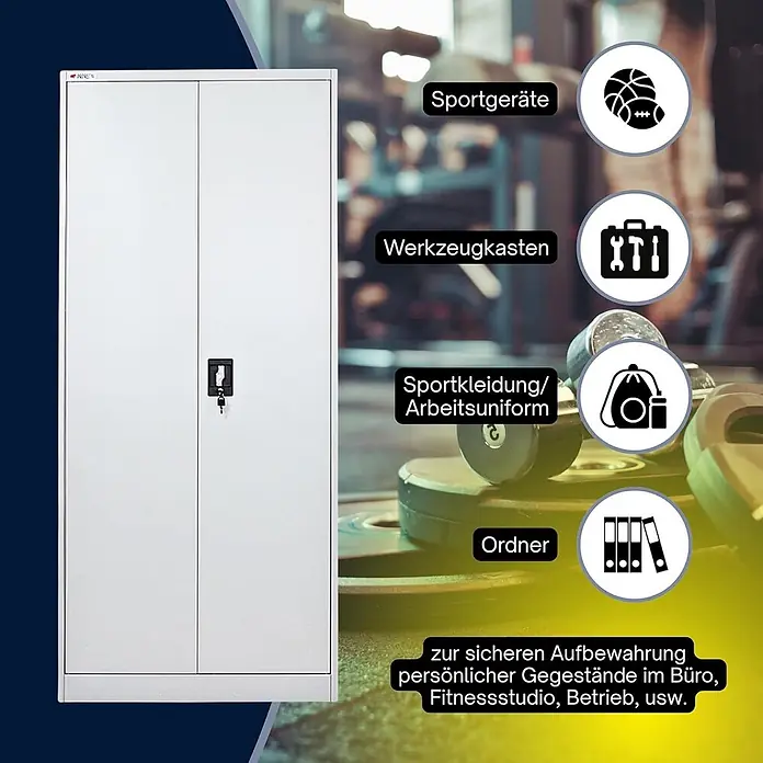 Proregal Metall-Mehrzweckschrank ELEPHANT mit 2 Türen, abschließbar - 40 x 80 x 180 cm, Lichtgrau - Weißer zweitüriger Metallschrank mit Schloss, geeignet für Büro, Fitnessstudio und Betrieb zur sicheren Aufbewahrung.