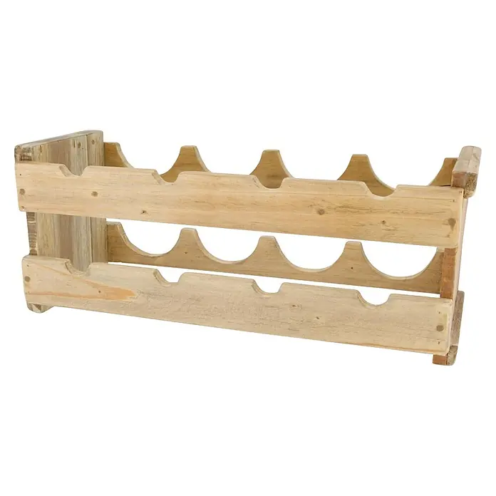 Flaschenhalter - 50 x 20 x 20 cm, Natur, 8 Flaschen - Weinregal aus hellem Naturholz mit zwei Ebenen für mehrere Flaschen.