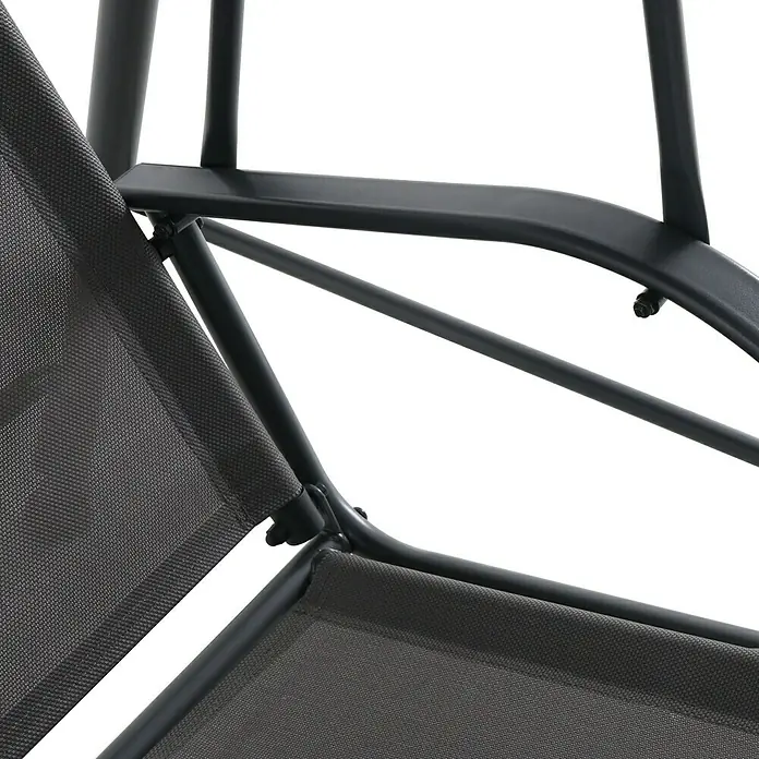 Sunfun Hollywoodschaukel - B x T x H: 164 x 132,5 x 169 cm, Stahl, Anthrazit, Neigbar (Dach) - Detailansicht eines modernen, schwarzen Gartenstuhls, der Komfort und Stil vereint.