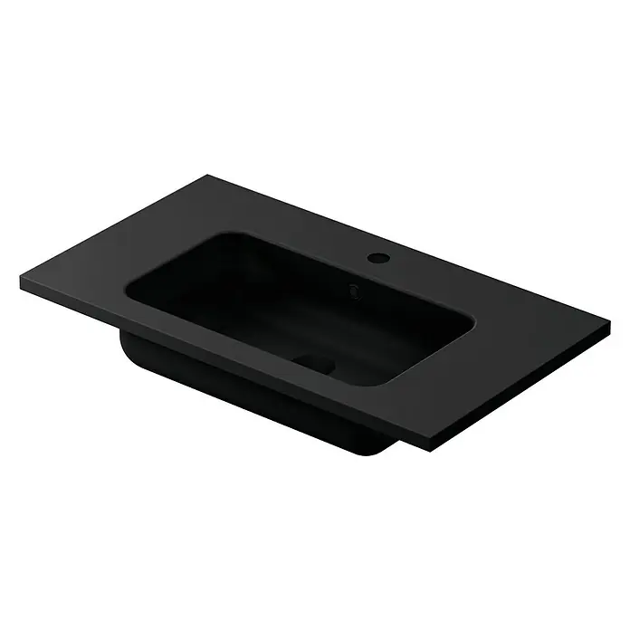 Lavabo Zeppelin mate - 80,5 x 45,5 cm, Orificios para grifo: Medio, Con desbordamiento, Negro - Lavabo negro de forma rectangular y un diseño moderno, ideal para baño.