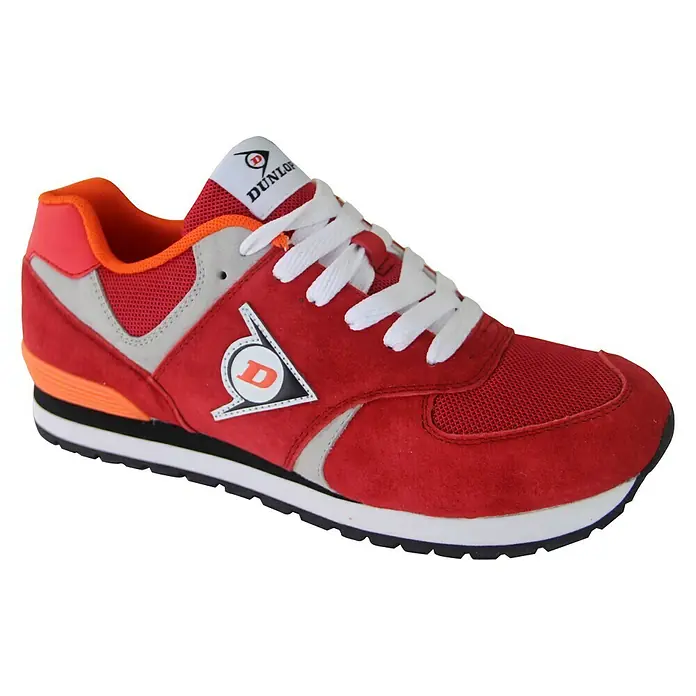 Dunlop Zapato bajo de seguridad Flying Wing - 38, Rojo - Zapatillas deportivas Dunlop rojas para hombre, con cordones blancos y el logotipo de Dunlop en el lateral.