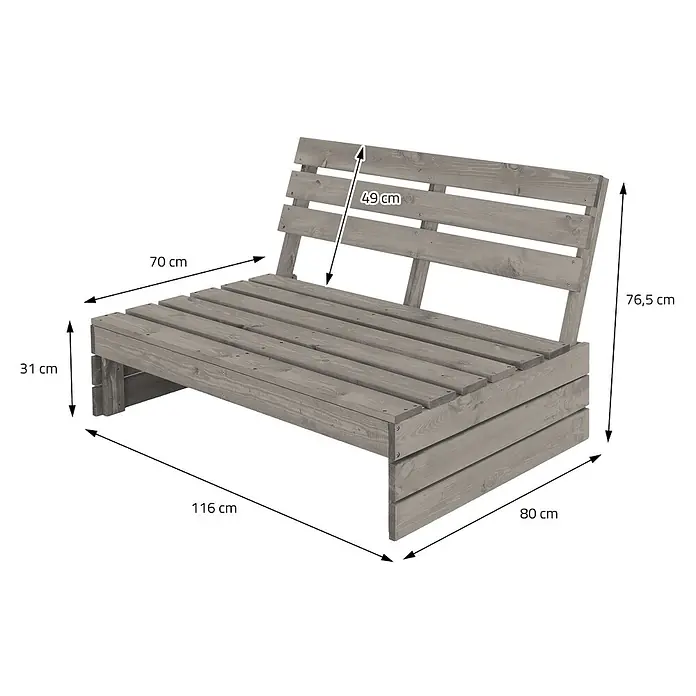 ML-Design Gartenbank 3-Sitzer Massivholz Grau robust wetterfest - Tanne, Grau - Graue Gartenbank aus Holzlatten. Sitzhöhe 31 cm. Gesamtmaße: B 116 cm, T 80 cm, H 76,5 cm.