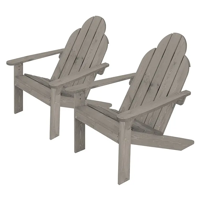ECD Germany Gartenstuhl Adirondack-Stuhl mit Rückenlehne & Armlehnen, Wetterfest Gartensessel - Tanne, Klappbar, Grau - Zwei graue Adirondack-Stühle aus Holz für den Außenbereich.