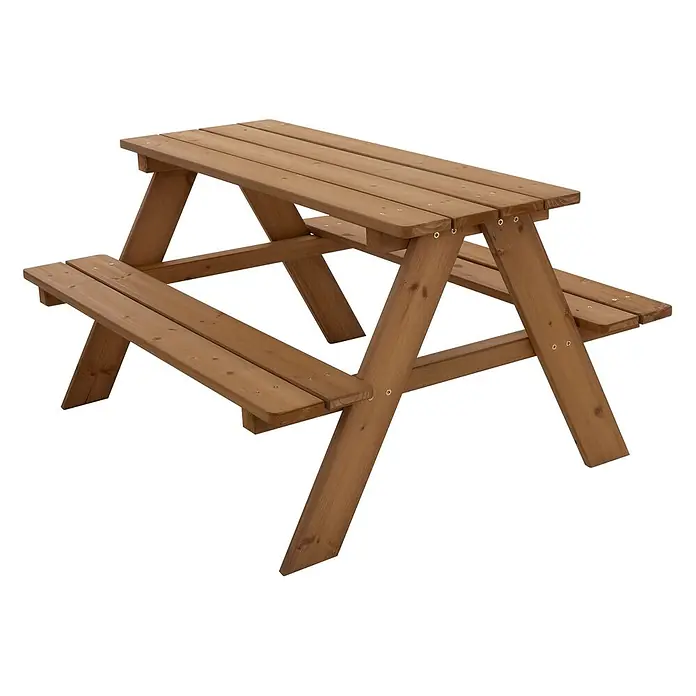 ML-Design Kinder-Picknicktisch Braun Picknicktisch Sitzgarnitur 2 Bänke mit Tisch Massivholz Outdoor - Braun, Holz - Brauner Holztisch mit angeschlossenen Bänken, geeignet für den Außenbereich.