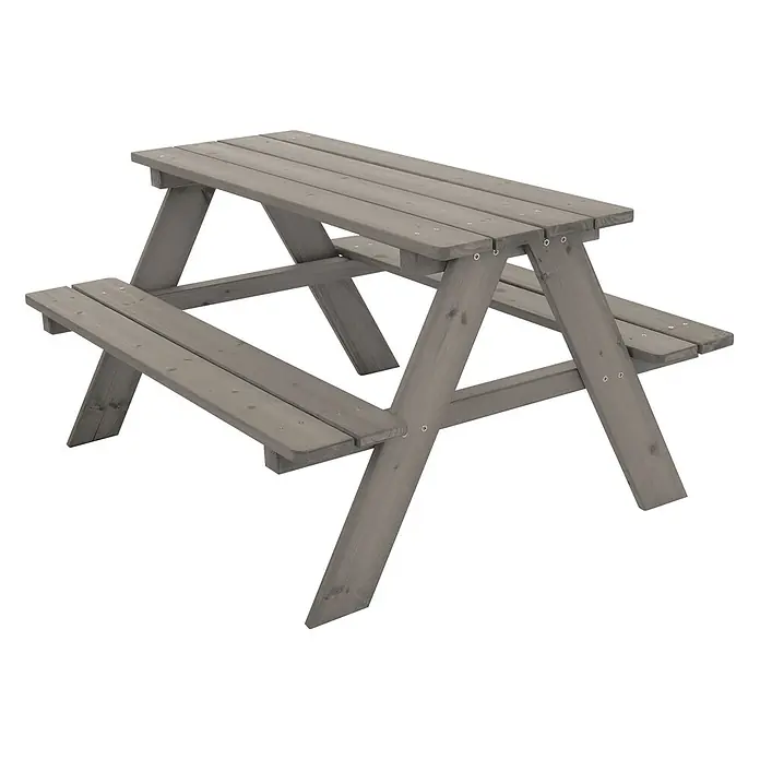 ML-Design Kinder-Picknicktisch Grau Picknicktisch Sitzgarnitur 2 Bänke mit Tisch Massivholz Outdoor - L x B x H: 90 x 78,5 x 50,5 cm, Holz - Wettergrauer Holztisch mit festen Bänken für den Außenbereich.