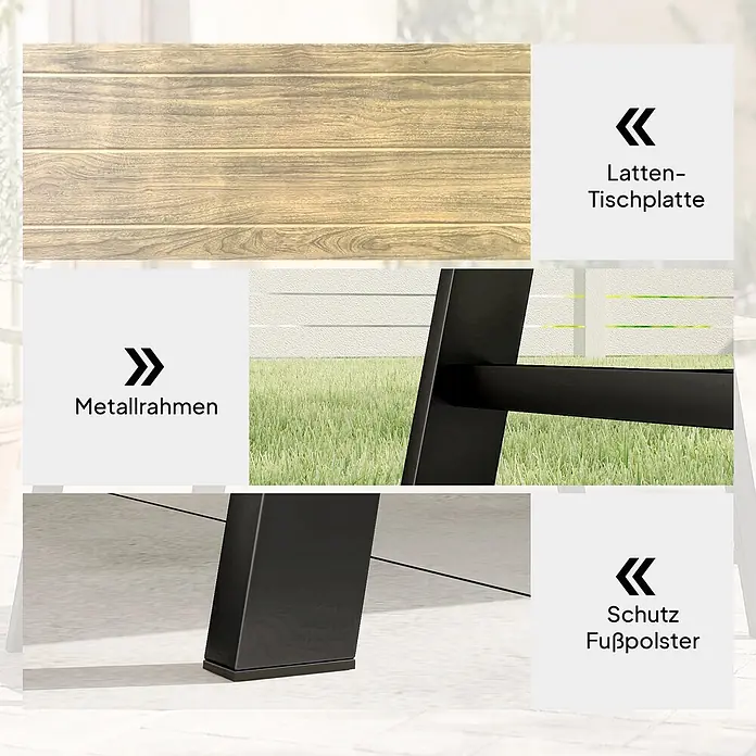 Outsunny Garten-Loungetisch - Braun, L x B x H: 100 x 55 x 45 cm - Latten-Tischplatte aus Holz, schwarzer Metallrahmen und schützende Fußpolster für Stabilität.