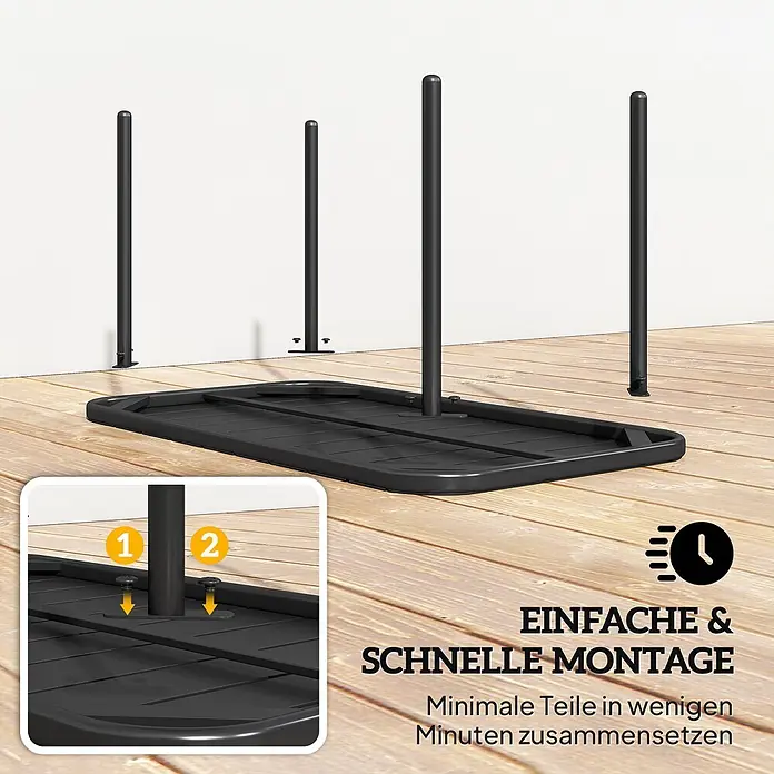 Outsunny Garten-Loungetisch - Verzinkter Stahl, Schwarz, L x B x H: 90 x 50 x 43 cm - Schwarzes modulares Gestell/Wäscheständer mit vier Stangen, teilweise montiert auf Holzboden, einfache Montage hervorgehoben.