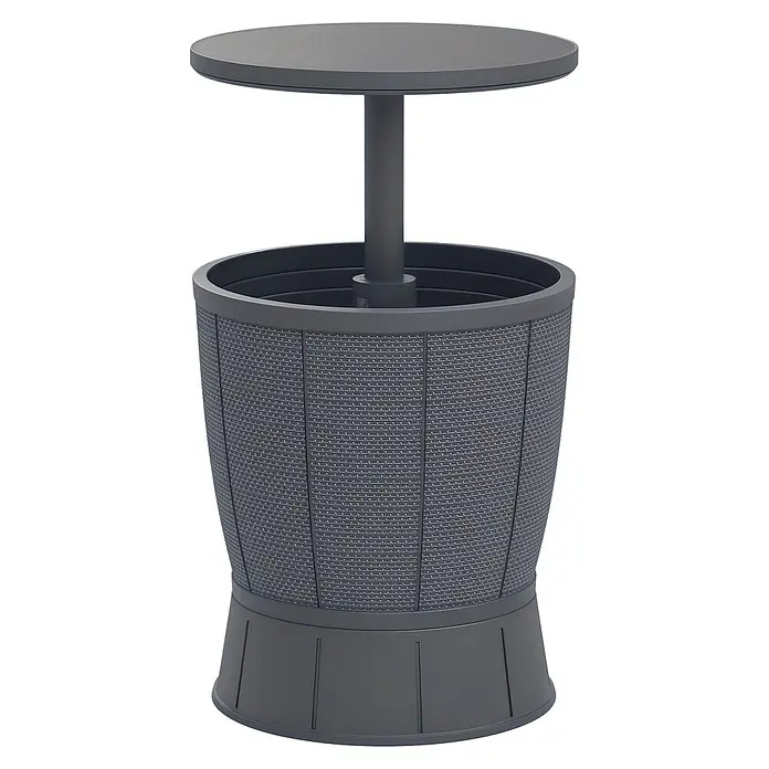 Outsunny Garten-Beistelltisch - L x B x H: 49 x 49 x 84 cm, Grau - Dunkelgrauer Outdoor-Stehtisch mit geflochtener Basis und glatter runder Tischplatte.