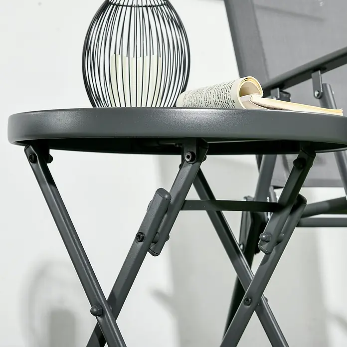 Outsunny Garten-Beistelltisch - L x B x H: 45 x 45 x 50 cm, Schwarz - Dunkelgrauer, klappbarer Rundtisch mit sichtbarem Klappmechanismus, für den Außenbereich.