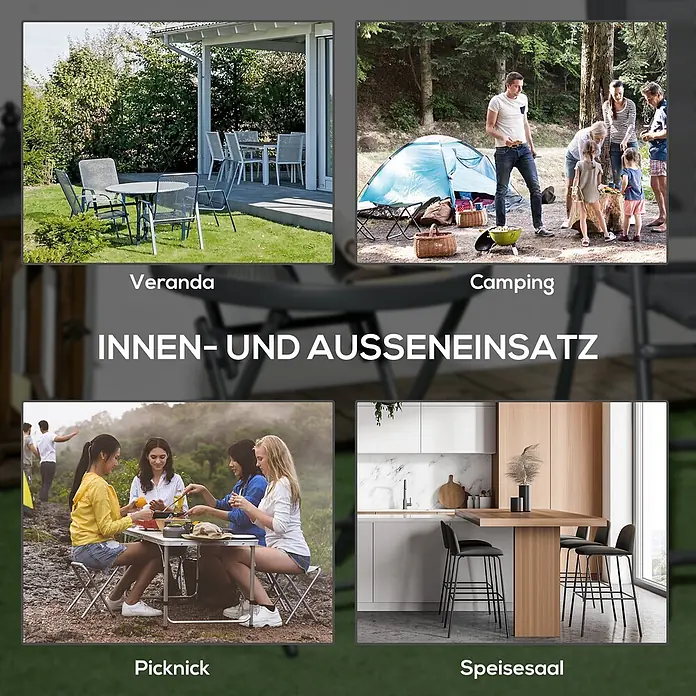 Outsunny Garten-Beistelltisch - L x B x H: 45 x 45 x 50 cm, Schwarz - Klapptisch und -stühle im Einsatz bei Camping, Picknick, auf der Veranda und im Esszimmer.