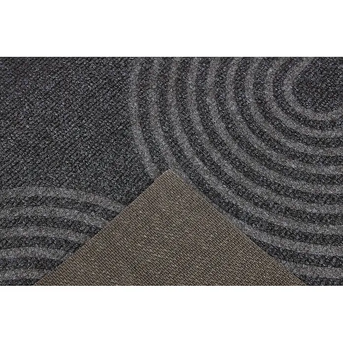 Fußmatte Tokio - 90 x 58 cm, Dunkelgrau, Material Nutzschicht: 100 % Polyester - Dunkelgraue Fußmatte mit hellgrauem konzentrischem Kreismuster und sichtbarer rutschfester Unterseite.