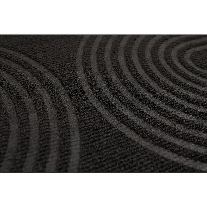 Fußmatte Tokio - 90 x 58 cm, Schwarz, Material Nutzschicht: 100 % Polyester - Dunkelgraue, strukturierte Matte mit erhabenem, geschwungenem Streifenmuster.
