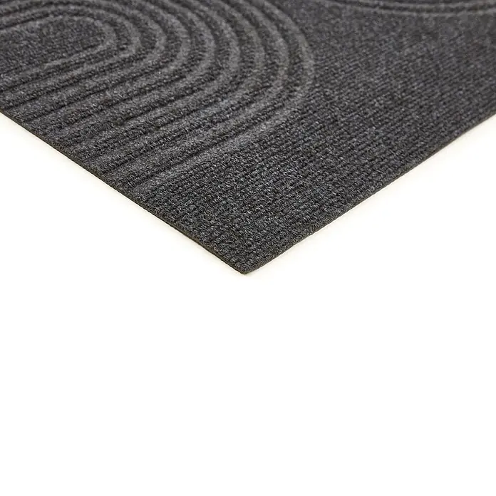 Fußmatte Tokio - 90 x 58 cm, Dunkelgrau, Material Nutzschicht: 100 % Polyester - Dunkelgraue Fußmatte mit strukturierter, gerippter Oberfläche und geschwungenen Mustern zur effektiven Schmutzentfernung.