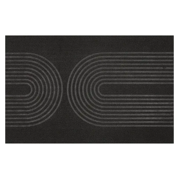 Fußmatte Tokio - 90 x 58 cm, Schwarz, Material Nutzschicht: 100 % Polyester - Dunkelgraue Matte mit erhabenem geometrischem Muster aus geschwungenen und geraden helleren grauen Linien.