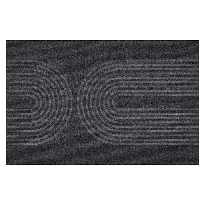 Fußmatte Tokio - 90 x 58 cm, Dunkelgrau, Material Nutzschicht: 100 % Polyester - Dunkelgraue strukturierte Fußmatte mit einem sich wiederholenden Muster aus hellgrauen geometrischen Linien.