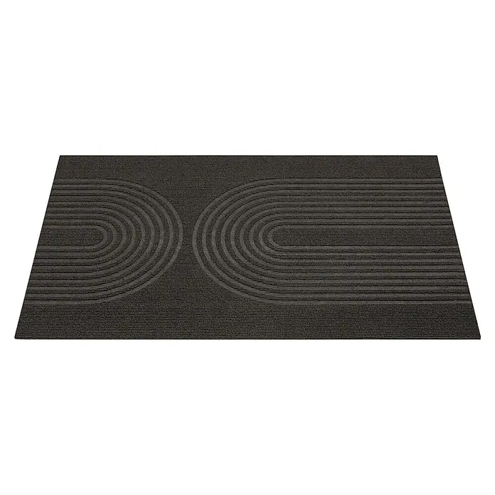 Fußmatte Tokio - 90 x 58 cm, Schwarz, Material Nutzschicht: 100 % Polyester - Dunkelgraue, strukturierte Matte mit abstraktem geometrischem Muster aus konzentrischen U-Formen und horizontalen Linien.