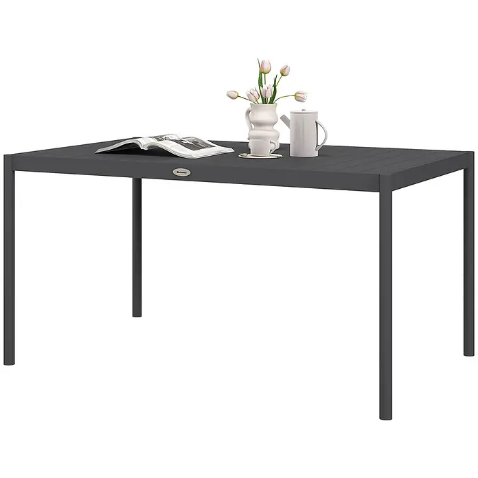 Furnicato Gartentisch - L x B x H: 145 x 90 x 74 cm, Rechteckig, Dunkelgrau - Dunkelgrauer rechteckiger Esstisch für den Außenbereich mit Lattenplatte und geraden Beinen, geeignet für Terrasse oder Garten.