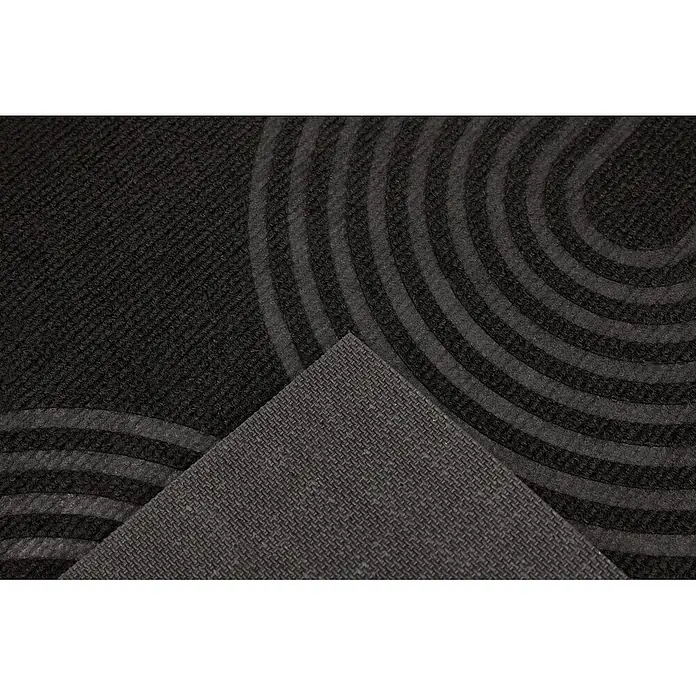Fußmatte Tokio - 90 x 58 cm, Schwarz, Material Nutzschicht: 100 % Polyester - Schwarze Matte mit kreisförmigem Rippenmuster und texturierter Antirutsch-Unterseite.