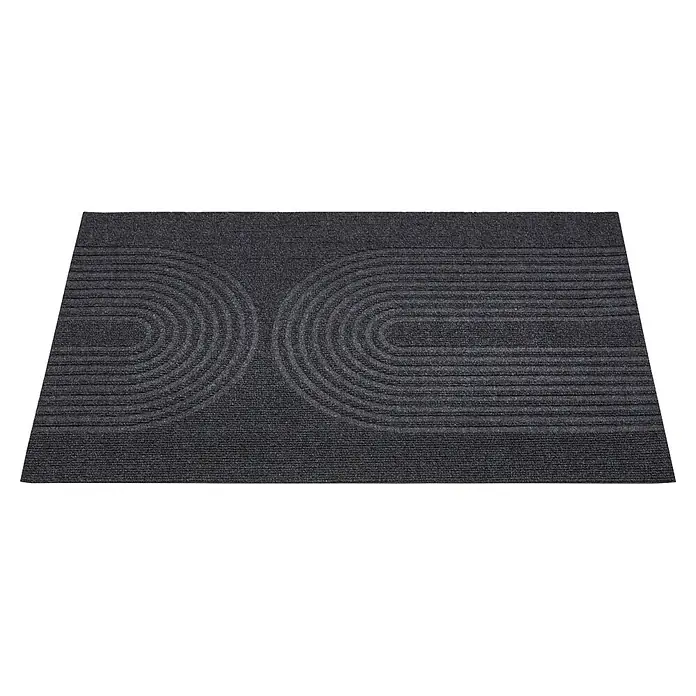 Fußmatte Tokio - 90 x 58 cm, Dunkelgrau, Material Nutzschicht: 100 % Polyester - Dunkelgraue, strukturierte Matte mit geschwungenen Linienmuster.