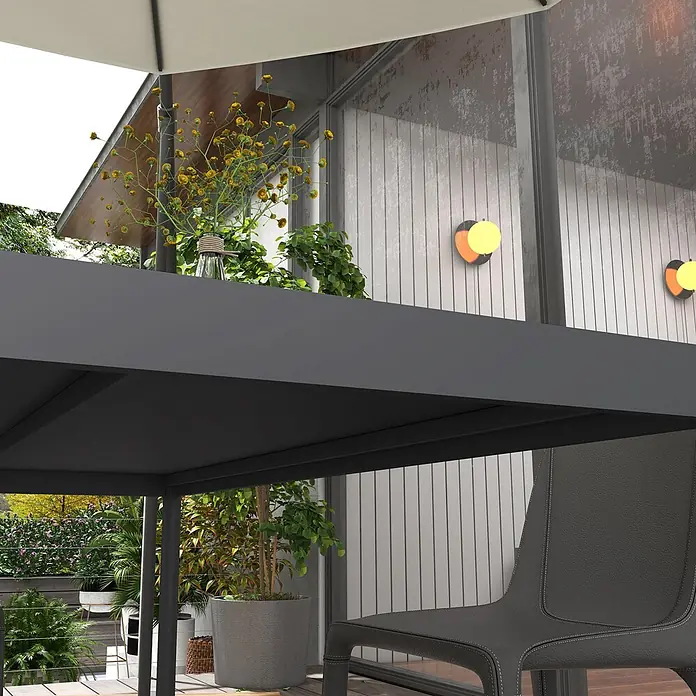 Furnicato Gartentisch - L x B x H: 145 x 90 x 74 cm, Rechteckig, Dunkelgrau - Dunkelgrauer Outdoor-Tisch und Stuhl auf einer Terrasse mit Pflanzen.