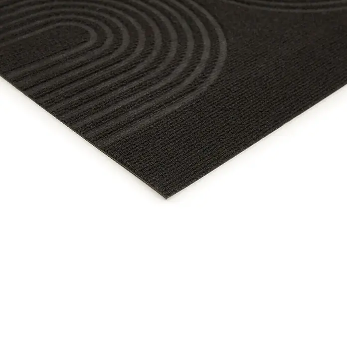 Fußmatte Tokio - 90 x 58 cm, Schwarz, Material Nutzschicht: 100 % Polyester - Dunkelgraue gerippte Matte mit geschwungenen, erhabenen Mustern.