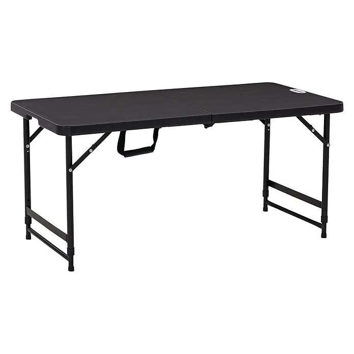 Outsunny Gartentisch Dunkelgrau 118L x 60B x 74H cm -  - Dunkelgrauer Klapptisch mit verstellbaren schwarzen Metallbeinen und Tragegriff.