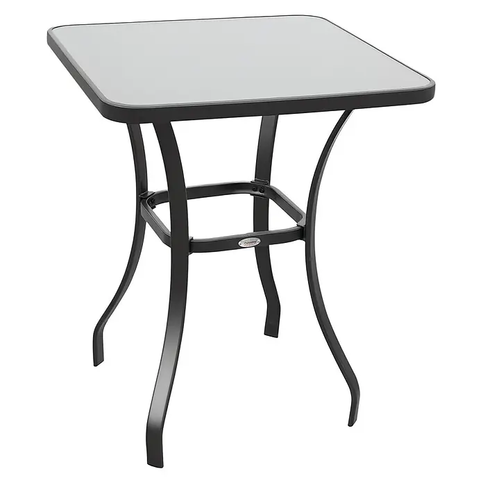 Furnicato Gartentisch - L x B x H: 84 x 68,5 x 84 cm, Quadratisch, Schwarz - Quadratischer Bartisch mit dunklem Metallgestell und Glasplatte, ideal für den Außenbereich.