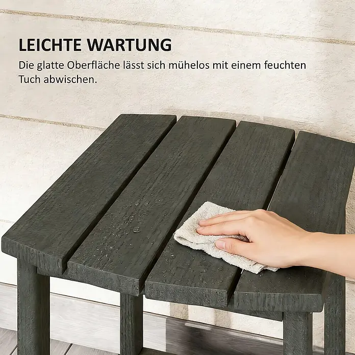 Outsunny Garten-Beistelltisch - L x B x H: 48 x 37 x 46 cm, Grau - Dunkelgrauer Lamellentisch wird mit einem Tuch abgewischt, betont einfache Pflege und Wasserbeständigkeit.