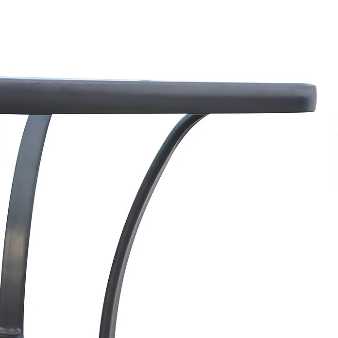 Furnicato Gartentisch - L x B x H: 84 x 68,5 x 84 cm, Quadratisch, Schwarz - Dunkelgraue Metalltischkante mit geschwungenen Stützbeinen.
