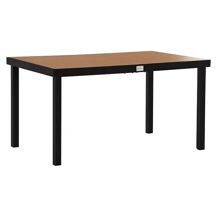 Furnicato Gartentisch - L x B x H: 140 x 90 x 74 cm, Rechteckig, Natur - Rechteckiger Gartentisch mit schwarzem Aluminiumrahmen und einer Lattenplatte in Holzoptik.